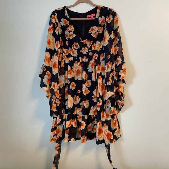 🎈SOLD Betsey Johnson Navy Floral Tie Waist Dress - Picture 3 of 11
